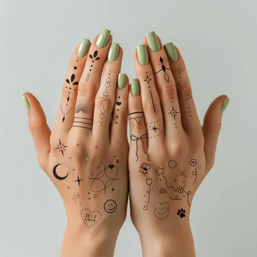 Everjoy Tatuajes temporales minimalistas para mujeres, tatuajes de dedos pequeños, arte de línea fina, lindos garabatos de flores, decoraciones de