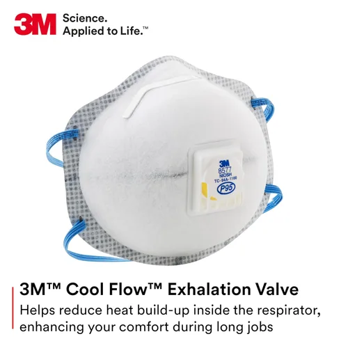 Miniatura 3 de 3M Respirador de partículas 8577, P95, aprobado por NIOSH, con alivio de vapor orgánico de nivel molesto (paquete de 10)