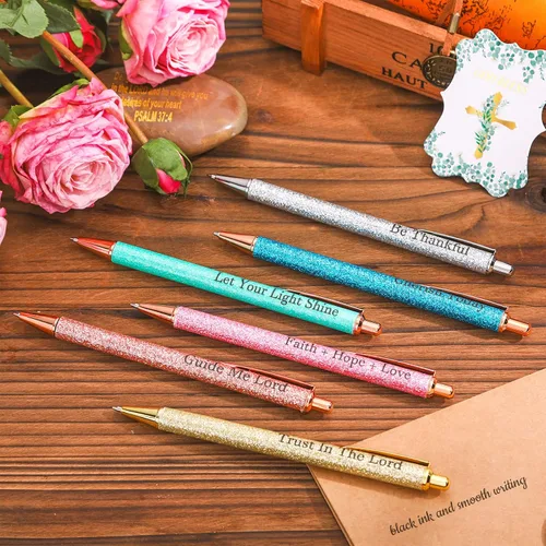 Miniatura 4 de Jeyiour 12 bolígrafos divertidos para adultos, elegantes inspiracionales con purpurina con mensajes motivacionales, bolígrafos bonitos para oficina