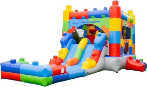 HeroKiddo Block Party - Tobogán acuático inflable, ligero, de alta calidad, combo con piscina desmontable con soplador de aire, grado comercial para