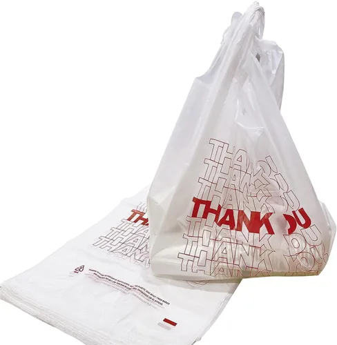 TashiBox 1000 unidades de bolsas de plástico/Bolsas de compras/Bolsas con mensaje de Gracias/Bolsas de comestibles reutilizables y desechables -