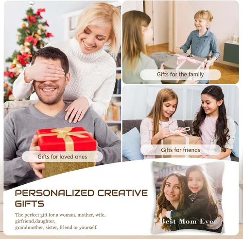 Miniatura 6 de Almohada de fotos personalizada de 14 x 14 pulgadas, funda de almohada personalizada de doble cara con texto de imagen, funda decorativa suave
