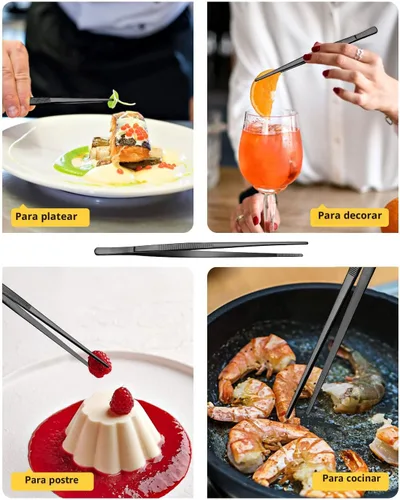 Miniatura 5 de 4 piezas de pinzas largas y finas profesionales negras, de 12'' y 10'' de acero inoxidable para cocina, alimentos, cocinar, reparación, mariscos