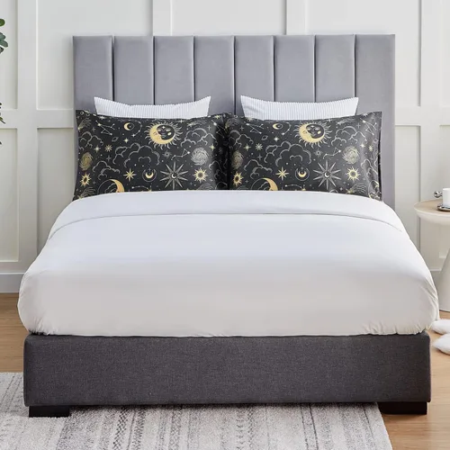 Miniatura 7 de EXQ Home - Funda de almohada de satén para cuidar el cabello y la piel, tamaño estándar, de seda con estampado negro, juego de 2 fundas con cierre