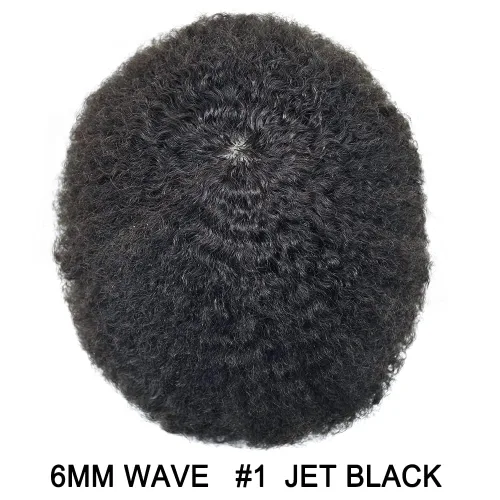 Unidades de cabello para hombres negros Poly Skin Afro Toupee Afro Hair System para hombres negros pieza de pelo 0.236 in #1 negro azabache