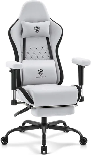 Miniatura 11 de Silla de juegos de tela transpirable, silla de oficina para computadora con reposapiés, soporte lumbar de masaje y almohadilla de gel, silla