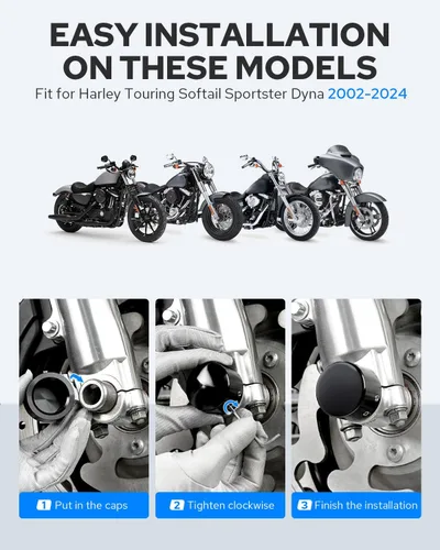 Miniatura 5 de Benlari - Cubiertas de tuerca de eje delanteras CNC para Harley, tapas de tuerca de eje negras compatibles con Harley Davidson Touring Sportster