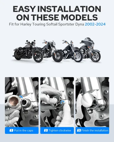 Miniatura 7 de Benlari Cubiertas cromadas para tuercas de eje delantero para Harley, tapas de tuercas de eje CNC compatibles con Harley Davidson Touring Sportster