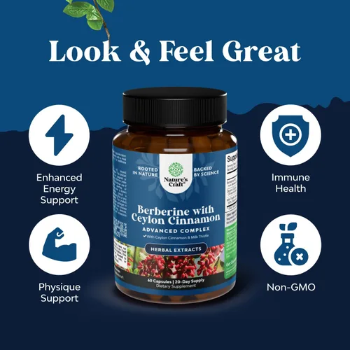 Miniatura 5 de Complejo equilibrado de berberina Plus de 1200 mg, berberina antioxidante con cápsulas de canela de ceilán más extracto de cardo mariano