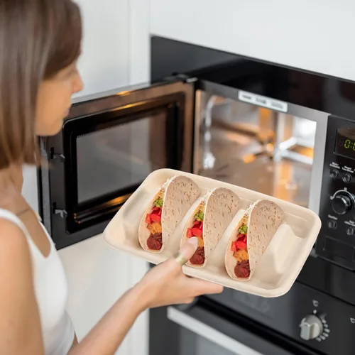 Miniatura 2 de Cabilock 50 platos desechables para tacos con divisores de 8.85 x 6.41 x 1.69 pulgadas, resistentes soportes para tacos para fiestas, bandeja