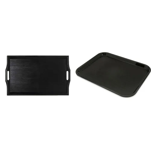 GET RST-2517-1-BK Mesa de centro/bandeja otomana con asas, 25 x 16 pulgadas, plástico, negro y Carlisle FoodService Products Cafe bandeja de