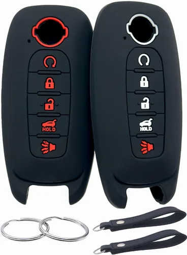 Miniatura 9 de REPROTECTING Funda de goma de silicona para llavero compatible con Nissan Pathfinder Rogue Kicks (5 botones, negro/negro)
