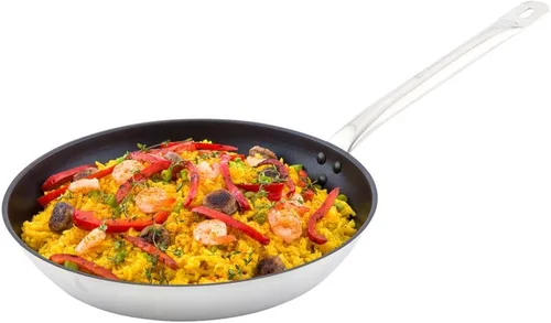 Restaurantware Met Lux - Sartén redonda de 12.6 pulgadas, 1 sartén antiadherente lista para inducción, mango remachado, sartén de acero inoxidable,
