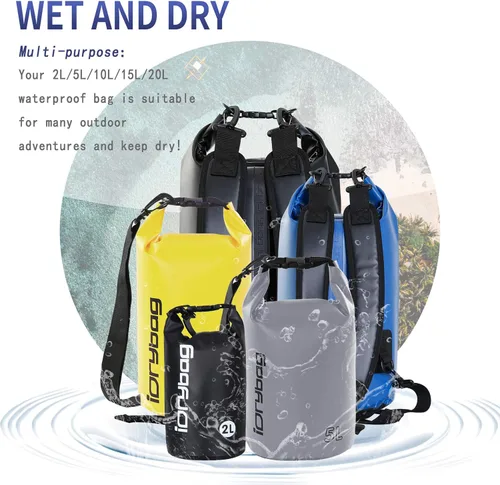 Miniatura 6 de IDRYBAG Bolsa seca para kayak impermeable 2L/5L/10L/15L/20L, pequeña bolsa impermeable para navegación