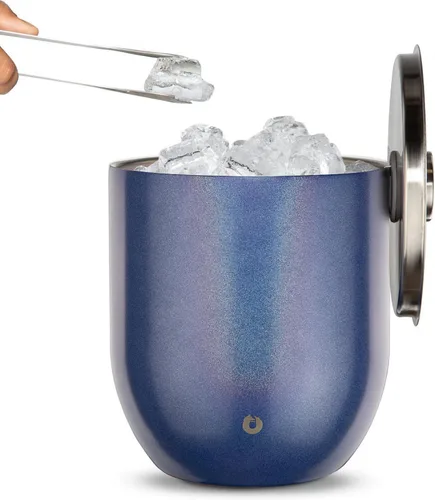 Miniatura 11 de SNOWFOX Cubo de hielo de acero inoxidable con aislamiento al vacío de alta calidad con tapa/pinzas, parte inferior sin goma, accesorios de bar