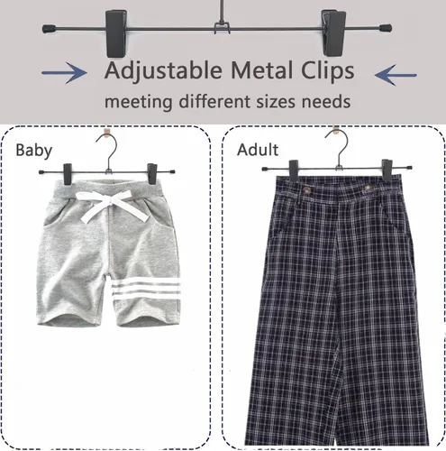 Miniatura 2 de Paquete de 30 perchas de alambre de metal negro y gris para pantalones, faldas y pantalones con clips, 13.8 pulgadas, resistentes y duraderas