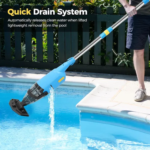Miniatura 5 de Aspiradora inalámbrica para piscina sobre el suelo, aspiradora de piscina recargable con poste telescópico de 69 pulgadas, succión de 20 GPM, tiempo