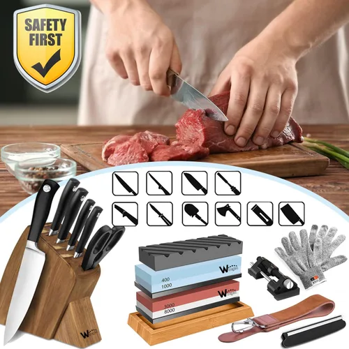 Miniatura 2 de Kit de piedra de afilar cuchillos – 400/1000 3000/8000 Grit Wet Kitchen Whetstone juego de afilador de cuchillos con base de goma de bambú