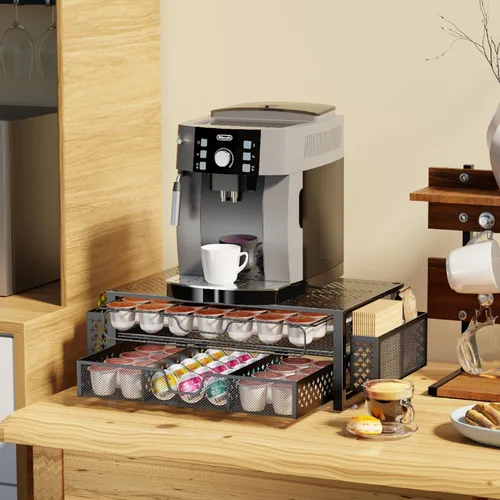 Miniatura 5 de Simple Trending Soporte para cápsulas de café para tazas K, con cajón de almacenamiento deslizante de 2 niveles y soporte para accesorios de café