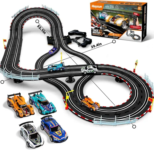 Miniatura 5 de Conjuntos de pista de carreras de coches ranurados eléctricos - 1:43 conjuntos de pista de carreras con 4 coches ranurados con faros, 2