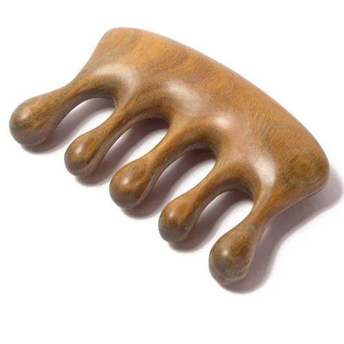 Miniatura 8 de Peine de masaje de madera, masajeador de cuero cabelludo de madera, Gua Sha para relajación del estrés, peine Loc para Sisterlocks - Sándalo verde