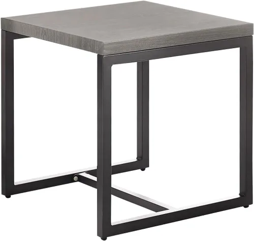 Mesa de patio para exteriores, mesa auxiliar cuadrada para patio al aire libre, porche, terraza, balcón, jardín (mesa negra y gris)
