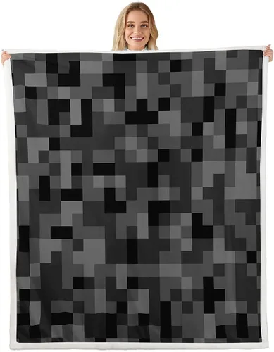 Miniatura 27 de Manfei Miner Style Grid Throw Blanket Green Pixel Shade Plaid Fleece Blanket Modern Geometric Games Cozy Throws for Bed Couch Sofa,Kids Boys Girls