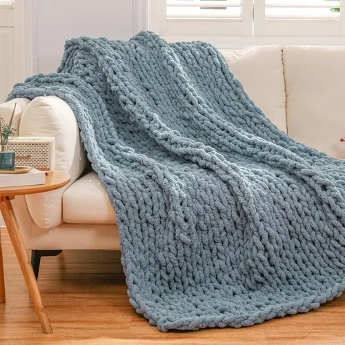 Miniatura 16 de WESHIONGOO Manta de Punto Grueso Throw 40"*40" (101.6cm*101.6cm) Mantas de Punto para Sofá Cama Manta Suave Esponjosa con Hilo Chenille Jumbo Grueso