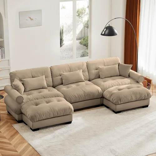 Miniatura 27 de Otomana beige para sofá modular modular, sofá individual, asiento otomano para sofá modular convertible, sofás de terciopelo para sala de estar