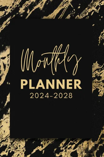Five Year Pocket Planner 2024-2028: Mini Monthly Dated Agenda for 5 Years from January 2024 to December 2028 - Black Gold Marble Cover ! Tapa