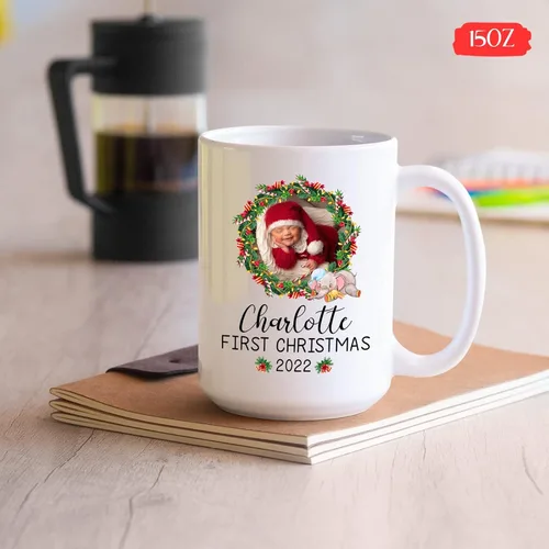 Miniatura 5 de Taza de fotos de bebé Navidad 2022, taza personalizada para la primera Navidad del bebé, regalo personalizado para recién nacido, taza de café