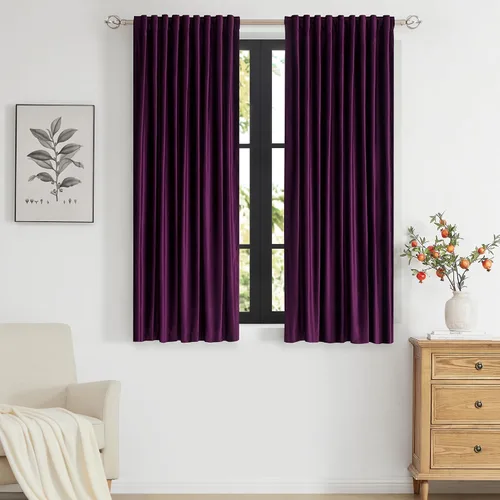 Miniatura 31 de PRIMROSE Cortinas de terciopelo champán de 63 pulgadas de largo para sala de estar, juego de 2 paneles opacos, bolsillo para barra, pestaña trasera