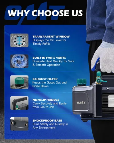 Miniatura 8 de Orion Motor Tech - Bomba de vacío de AC y juego de medidores, bomba de vacío de 1/3 hp, kit de manómetro de 4.5 cfm con detector de fugas, 4