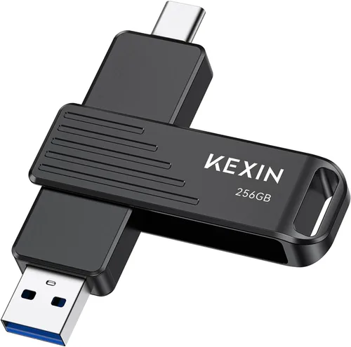 KEXIN Unidad de pulgar dual USB C de 256 GB hasta 1000 MB/s con conectores tipo C y USB-A USB 3.2 Gen 2 USB Drive 256G Memory Stick giratorio para
