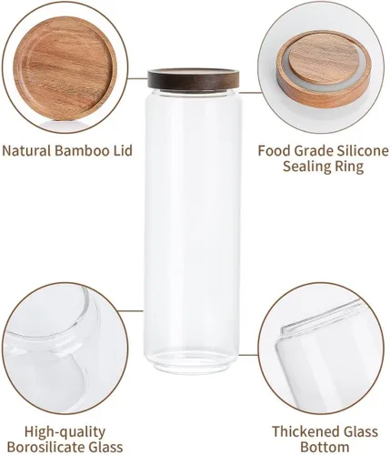 Miniatura 2 de Kanwone Recipientes herméticos para almacenamiento de alimentos con tapas de bambú, juego de 5, recipientes apilables de almacenamiento