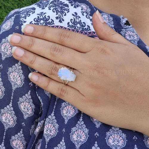 Miniatura 5 de Moonstone Coffin Silver Ring Natural Moonstone Sterling Silver 925 Handmade Coffin Ring Handmade Jewelry