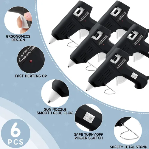 Miniatura 3 de Threlaco 6 Pcs Mini Hot Glue Gun for Class Craft Glue Guns Fast Preheating Hot Melt Gun Low Temp with Burn Protection School DIY Home, 20 W (Black)