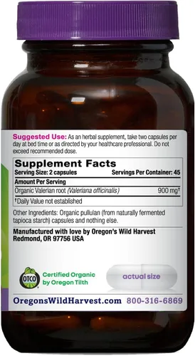 Miniatura 2 de Oregon's Wild Harvest, Valeriana orgánica certificada, ayuda a base de hierbas, 900 mg, 90