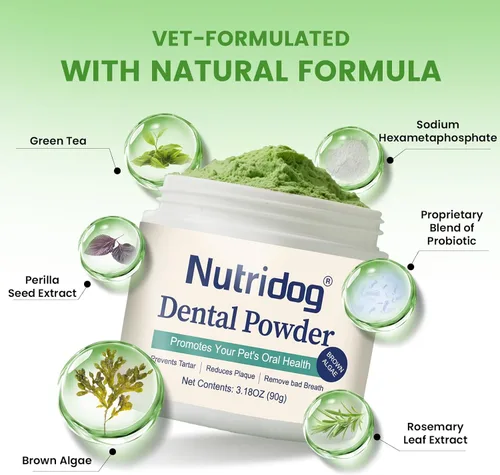 Miniatura 2 de Polvo dental para perros, polvo de limpieza de dientes de perro para eliminar la placa dental, placa y polvo de mal aliento con probióticos y algas
