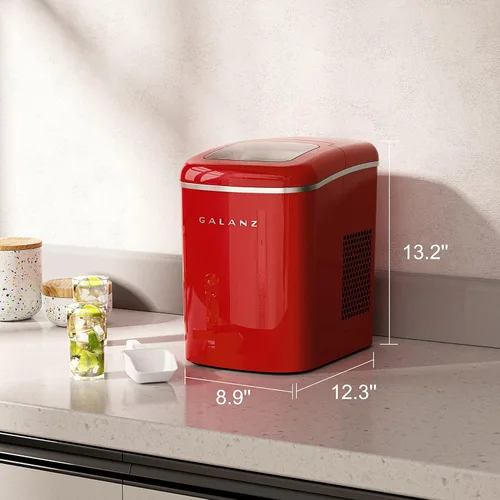 Miniatura 6 de Galanz Máquina eléctrica portátil para hacer hielo para encimera, 26 libras en 24 horas, 9 cubos en forma de bala listos en 9 minutos, 2 tamaños