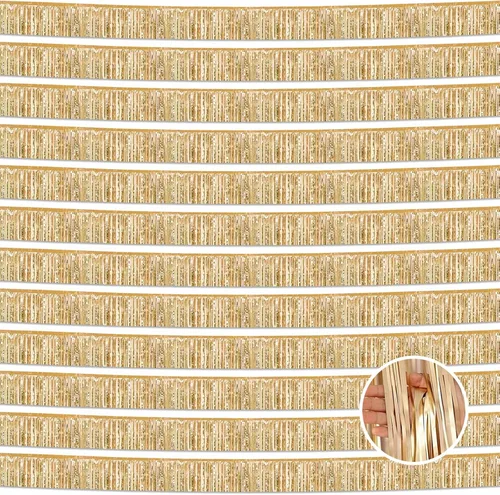 Miniatura 10 de Paquete de 12 guirnaldas de flecos de papel metálico de 10 pies de oropel para colgar en la pared, pancartas negras con flecos de oropel