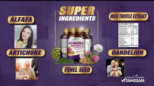 VITAMISAN Silimarina de cardo mariano con diente de león, hinojo. Regaliz, alcachofa, alfalfa, fórmula de desintoxicación y limpieza, apoyo al