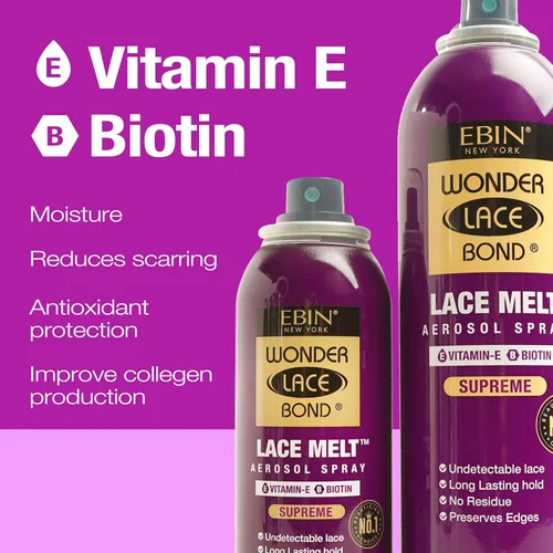 Miniatura 4 de EBIN NEW YORK Wonder Lace Bond - Aerosol para derretir encaje, vitamina E + biotina, spray adhesivo de sujeción extra firme para peluca, acabado