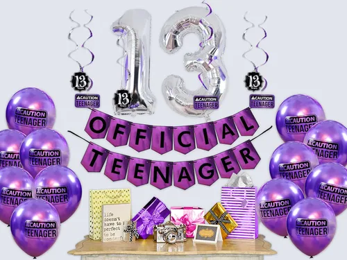 Miniatura 3 de Divertido paquete oficial de fiesta de cumpleaños de 13 años para adolescente, decoraciones de cumpleaños 13 para él o ella, suministros de fiesta