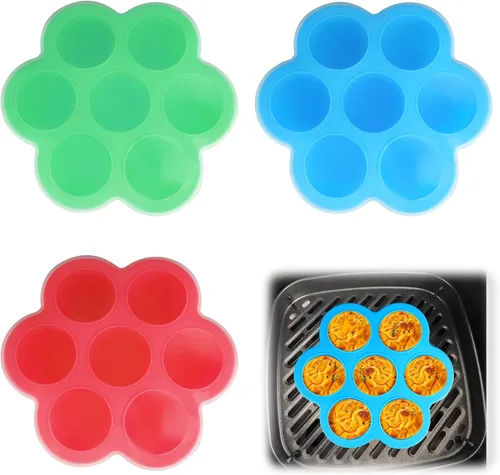 Miniatura 7 de Paquete de 3 moldes de silicona para mordeduras de huevo para freidora de aire, alternativa a la máquina de mordeduras de huevo Sous Vide