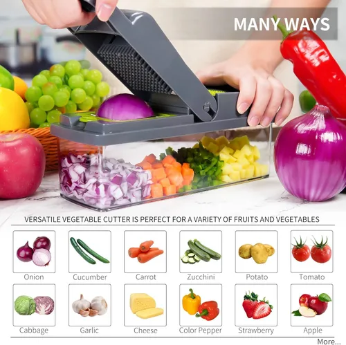 Miniatura 4 de Picadora de verduras 16 en 1 y picadora de alimentos con recipiente, cortador de cebolla, cortador de verduras con 7 cuchillas para ensalada
