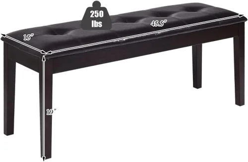 Miniatura 3 de Asiento de comedor tapizado con piel sintética, banco otomano con botones y patas de madera de goma, banco de extremo de cama para dormitorio, banco