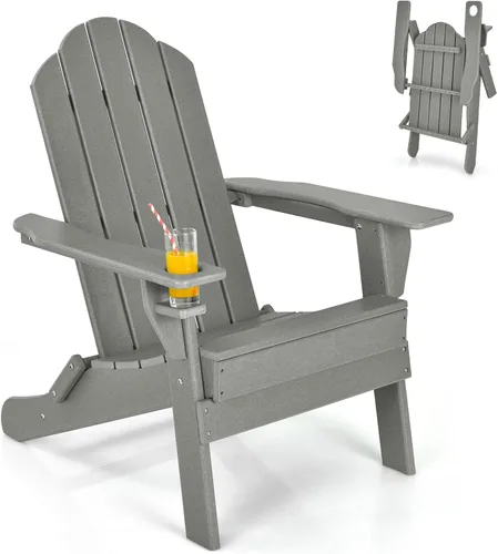 Miniatura 16 de Giantex Adirondack - Silla plegable para exteriores, silla de patio resistente a la intemperie de HDPE con soporte integrado para tazas, silla