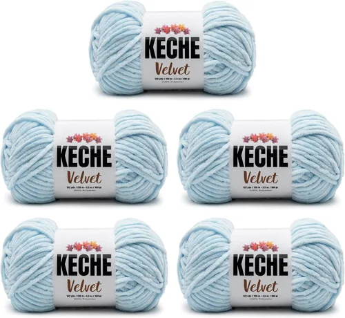 Miniatura 67 de Keche Hilo de terciopelo para ganchillo, manta de felpilla suave, voluminosa, hilo amigurumi, 3.53 oz (132 yardas), color azul bebé