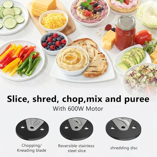 Miniatura 5 de Procesador inteligente de alimentos y picador de verduras, cuenco de 12 tazas, 6 funciones para picar, rebanar, papas fritas, purés y masa, canal